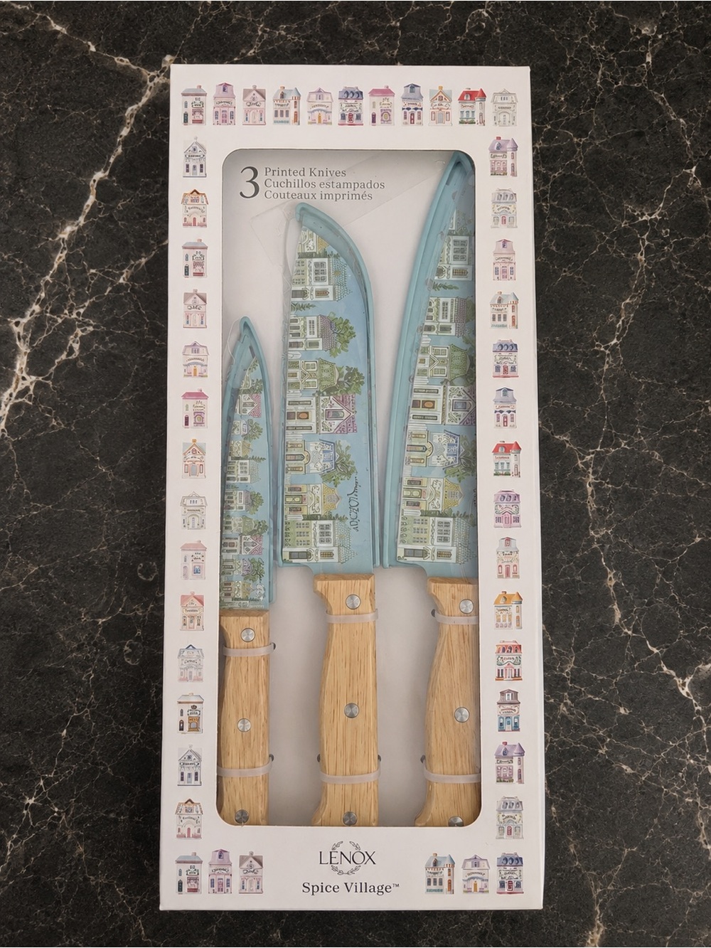 Lenox Spice Village Printed Knife Set - Light Blue & Wood-Tone Handles